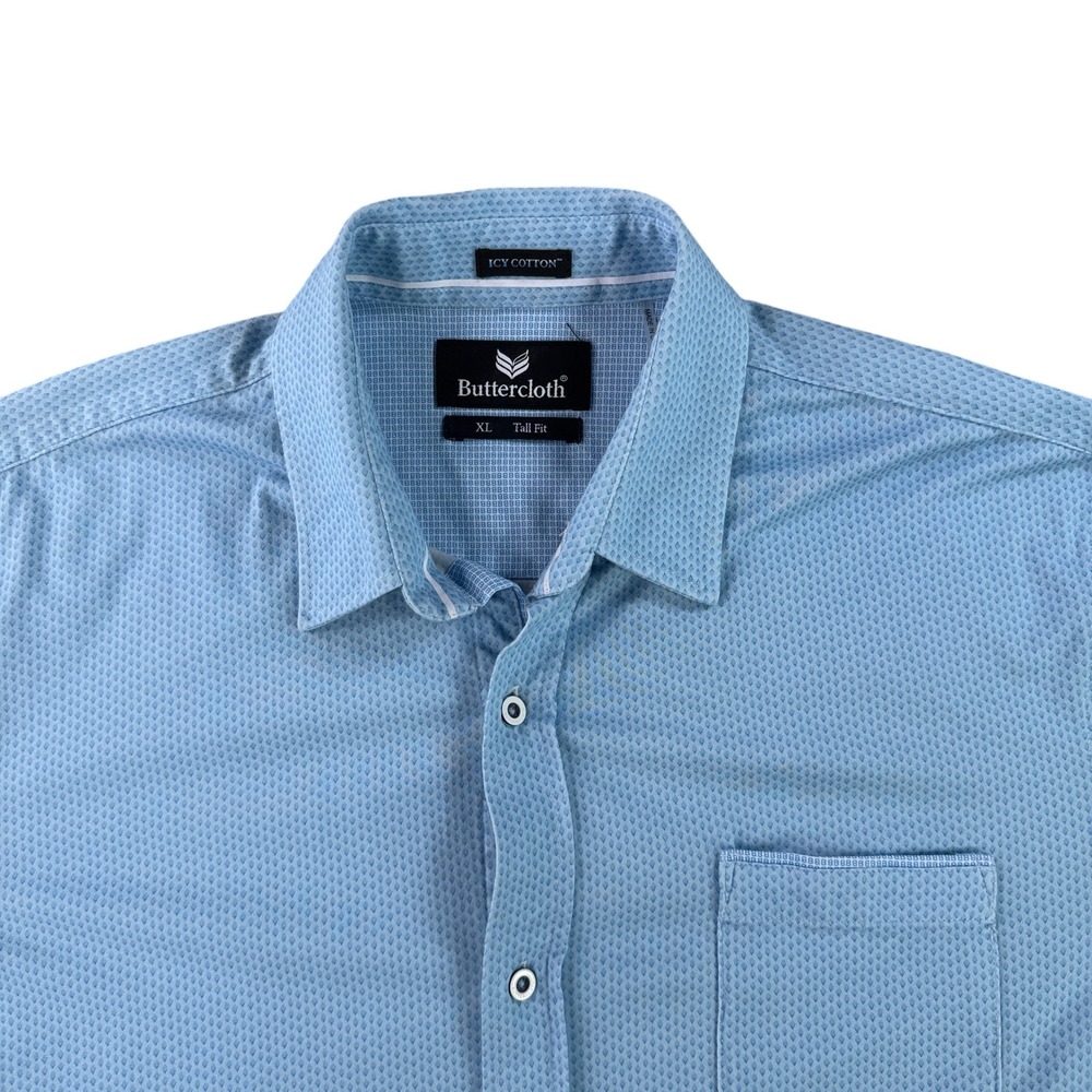 Buttercloth Button Down Shirt Men XL Tall Light Blue Icy Cotton Short Sleeve